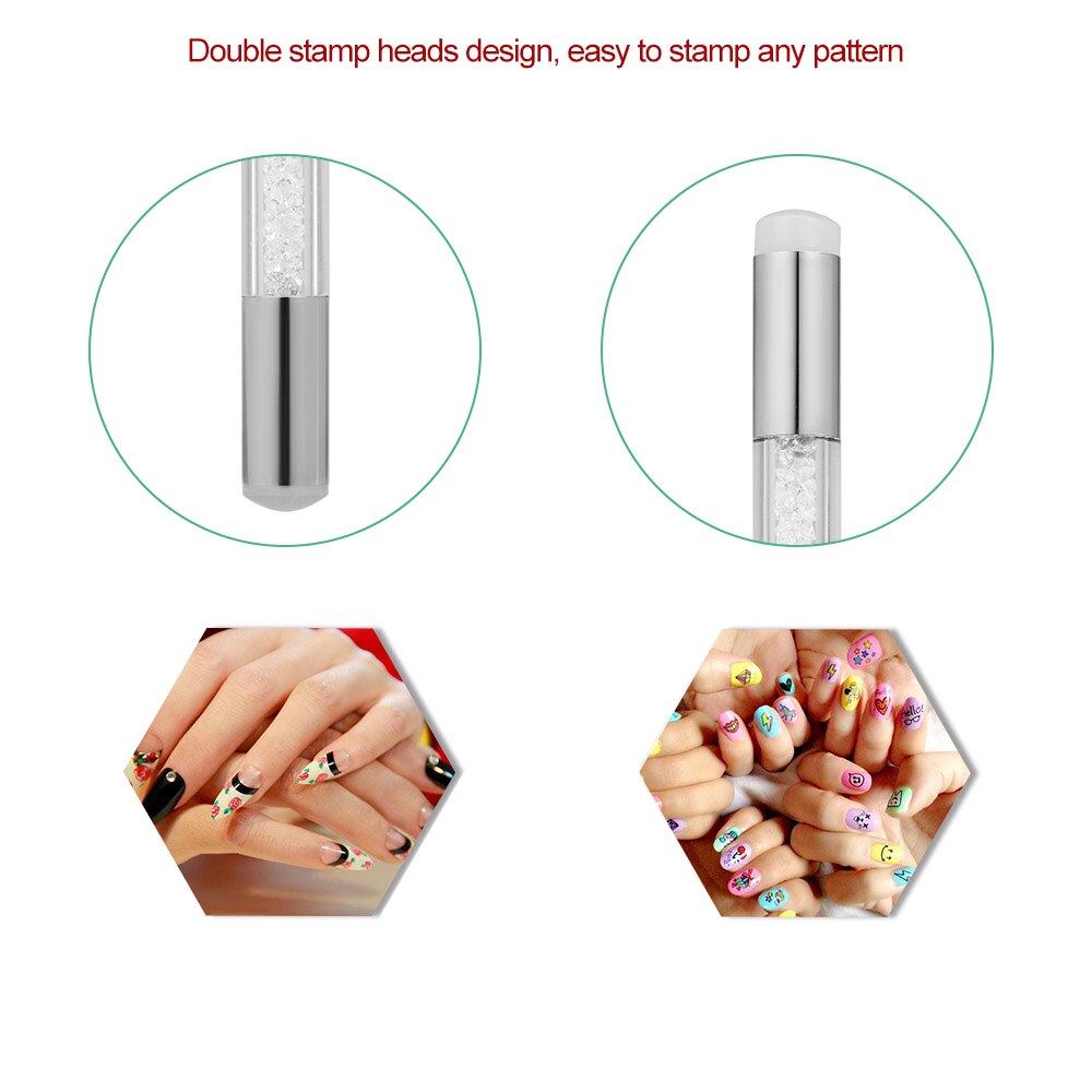 Dubbele Stamper Hoofden Nail Brush Pen Schilderen Puntjes Tips DIY Strass Handvat Manicure Tool Bloem Schilderij Tekening