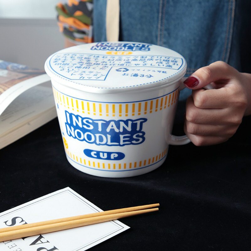 Keramische Instant Noodle Kom Met Deksel Slaapzaal Kantoor Ontbijt Kom Instant Noodle Artefact Student Havermout Kom Thuis MJ707