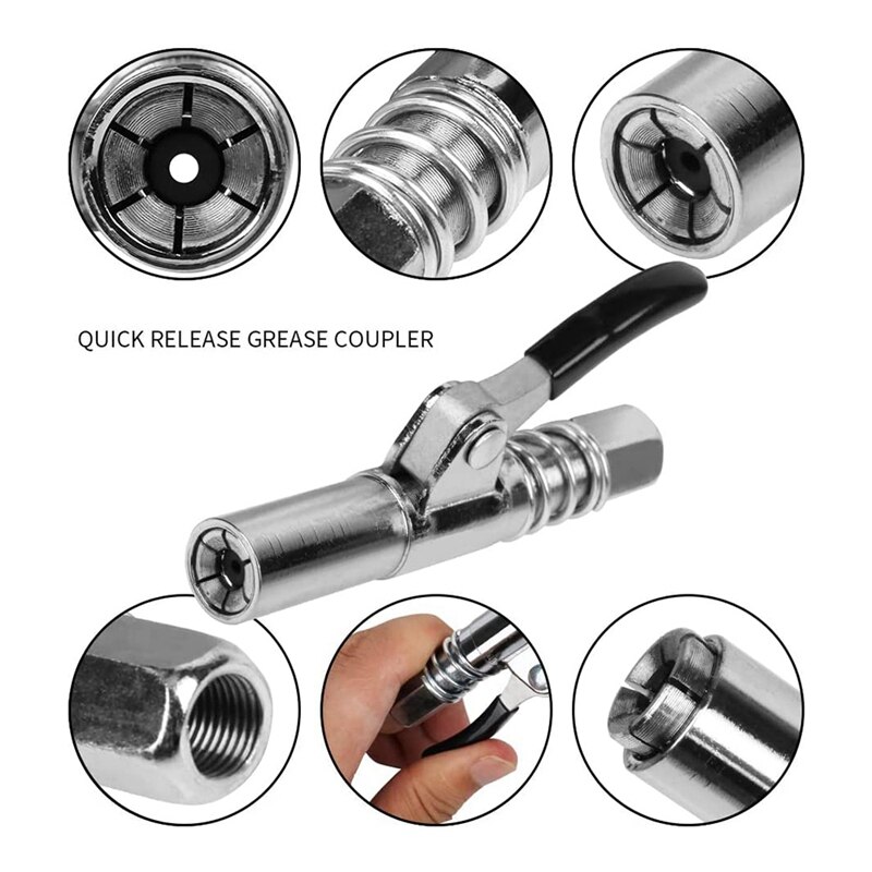 NPTI/8 10000PSI High Pressure Grease Nozzle Grease Coupler Grease Hose Heavy Duty Quick Release Grease Coupler Kit