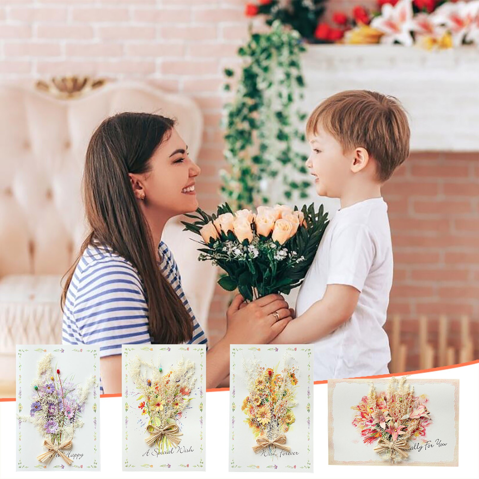 Creatieve Gedroogde Bloemen Enkele Pagina Type Wenskaart Verjaardag Party Trouwkaarten Moederdag Wenskaart Voor mom