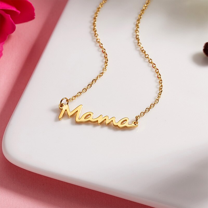 Collar de acero inoxidable con letras de mamá, colgante de cadena de hueso de bloqueo para bebé, joyería para mujer, del Día de la madre