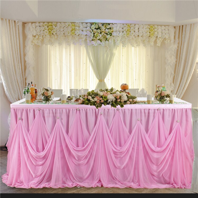 Party Tulle Table Skirt with Diamond Crystal Decor for Wedding Birthday Favor Party Tableware Table Skirts Tablecloth