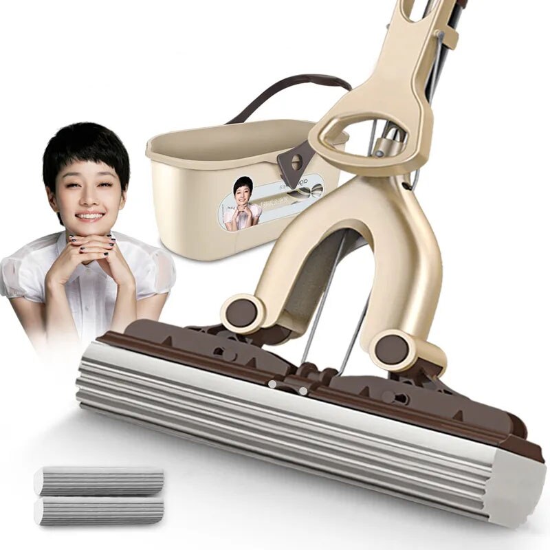 Spons Mop Huishoudelijke Gratis Hand Wassen Halve Vouw Geperst Water Lijm Katoen Mop Grote Luie Badkamer Absorberende Mop Staaf stoom Mop