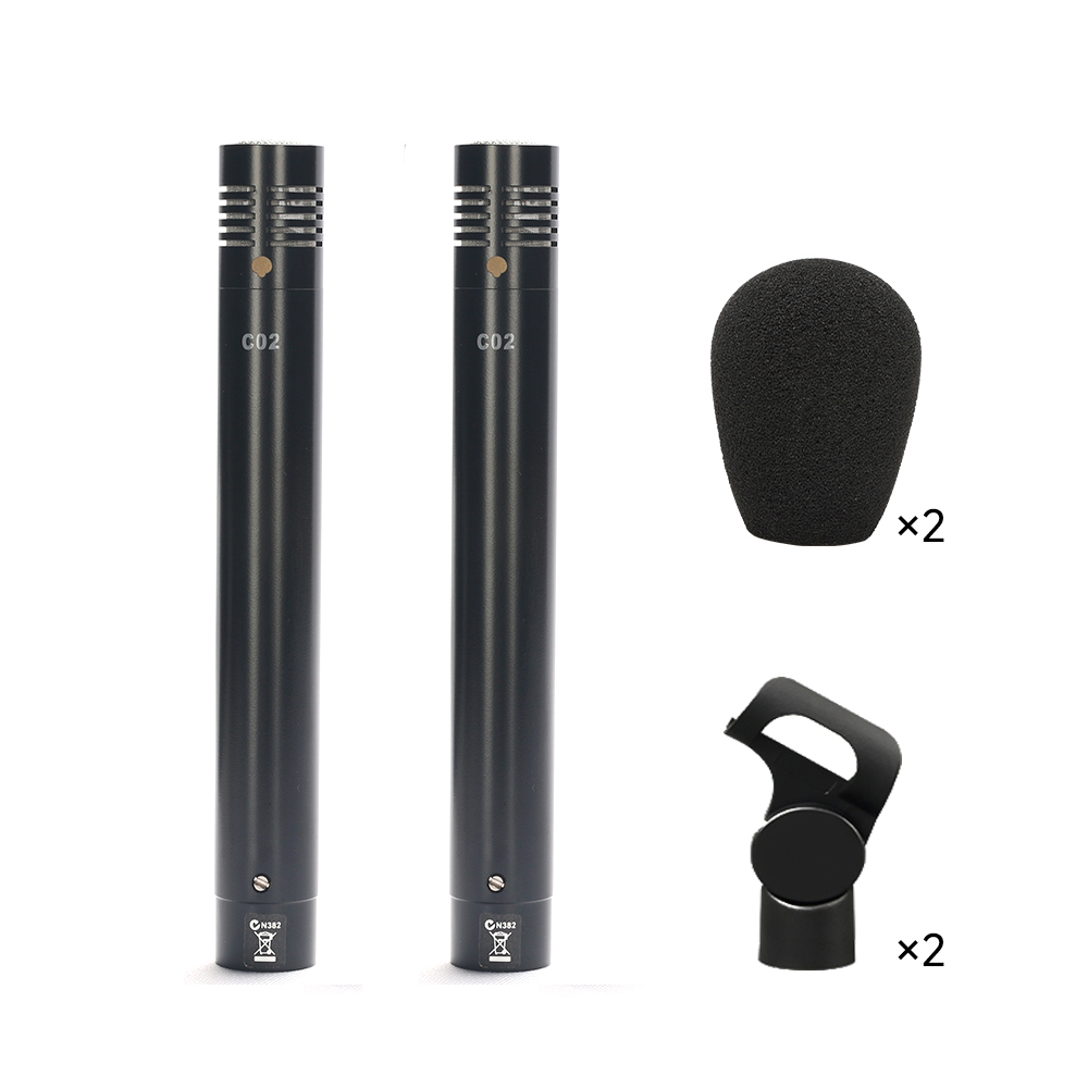 C02 Instrument Microphone Metal Recording Condenser Mic With Shockproof Clip & Windscreen for Drum,Live,Band: black