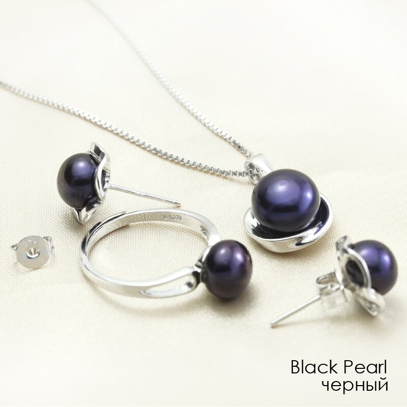 Freshwater Pearl Jewelry Sets Silver 925 For Women,Real Pearl Jewelry Earring Wedding Anniversary Mother Birthday Black