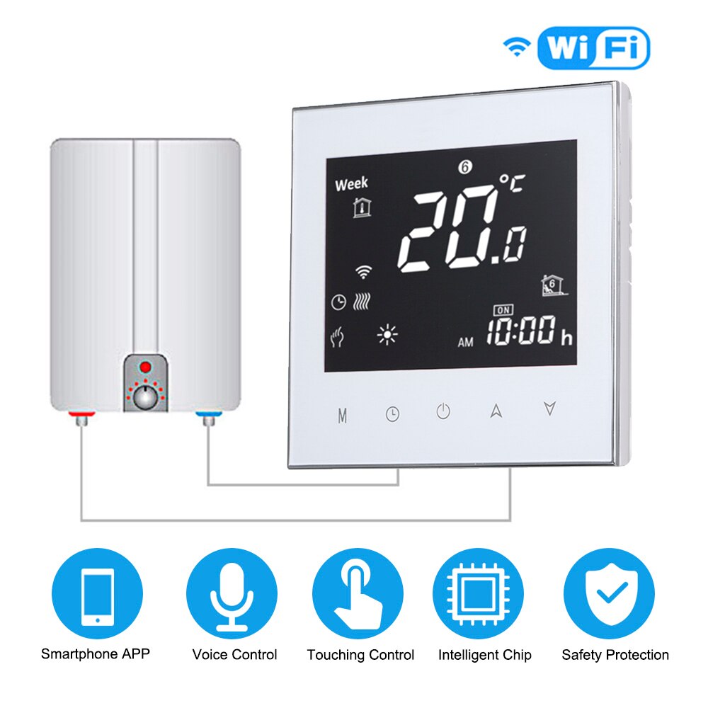 Google Home WiFi Smart Home Thermostat Water/Gas Boiler Heating Connection &amp; Voice Control Energy Saving LCD Touchscreen: GC white with wifi