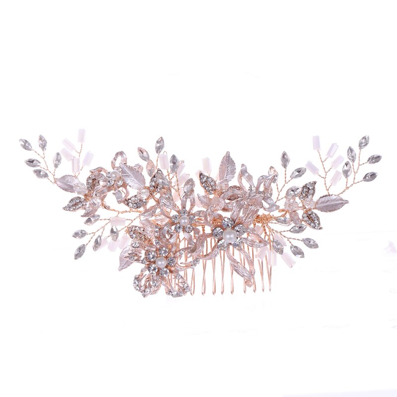 Peines para el pelo de boda con diamantes de imitación en oro rosa a la , accesorios para el pelo para novia, tocado de cristal, adornos para el pelo, joyería para el pelo de boda