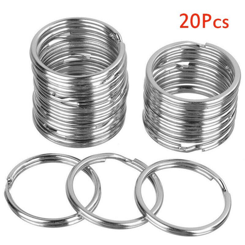 20 pces 40 pces prata polido cor chaveiro buraco de aço inoxidável chaveiro chaveiro ródio chapeado redondo split chaveiro atacado: Silver 20Pcs