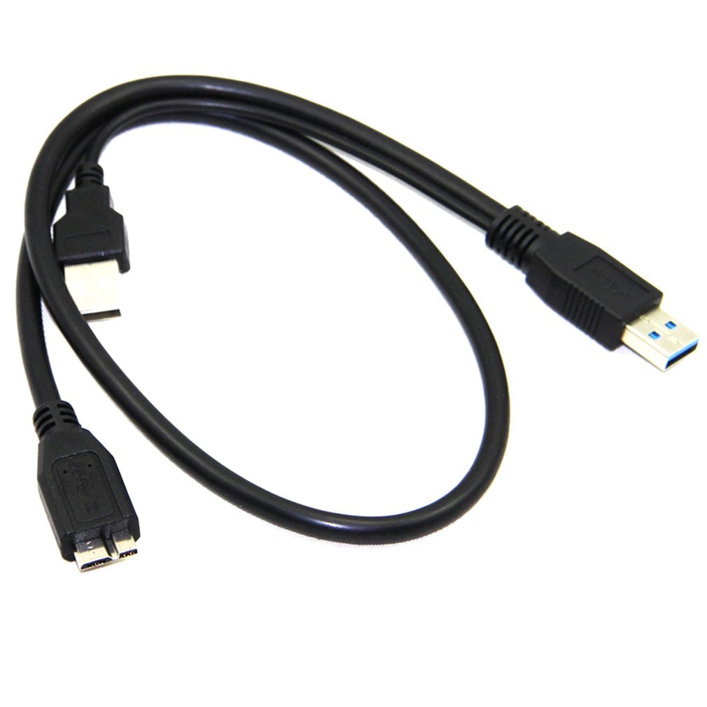 0.6m/1m Dual USB 3.0 a Male to Micro B Y Black Power Data Cable Mobile Hard Disk 2-connector Y Mobile Storage Standard