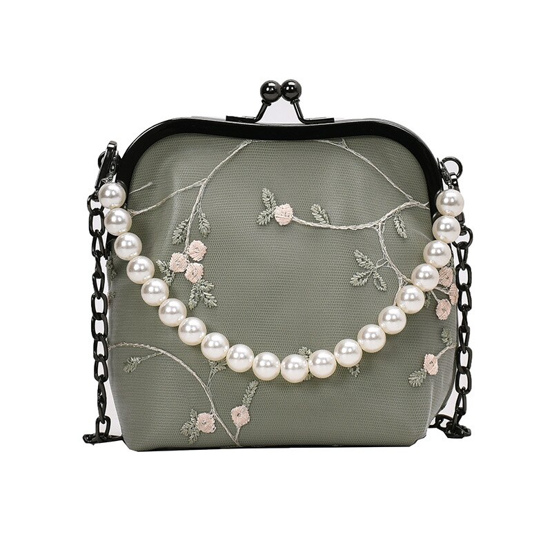 Groothandel dames handtas messenger bags schelpentas kleine tas vrouwelijke bloemen zomer handtas parelketting schoudertas messenger bag: Groente