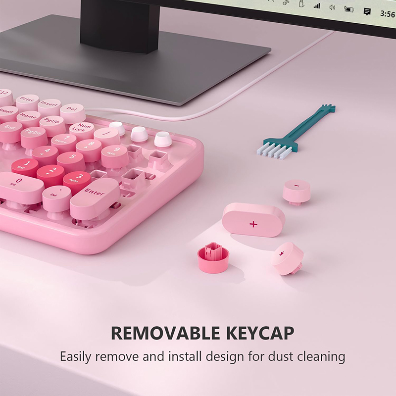 Ergonomic USB Plug and Play Wired Keyboard 104 Keys Full size Coloful Retro Round Cute Keycaps Wired Keyboard for WinXP/7/8/10