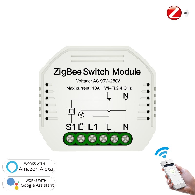 Tuya zigbee 3.0 smart lyskontakt modul smartthings krævet app fjernbetjening, arbejde med alexa google home til stemmestyring: 1 pc