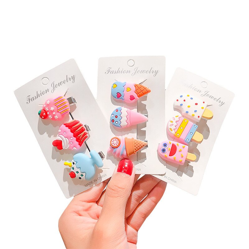 6-10 pçs menina criança bonito do bebê hairpin crianças headwear sorvete doces dos desenhos animados hairpin acessórios para o cabelo dropshipping