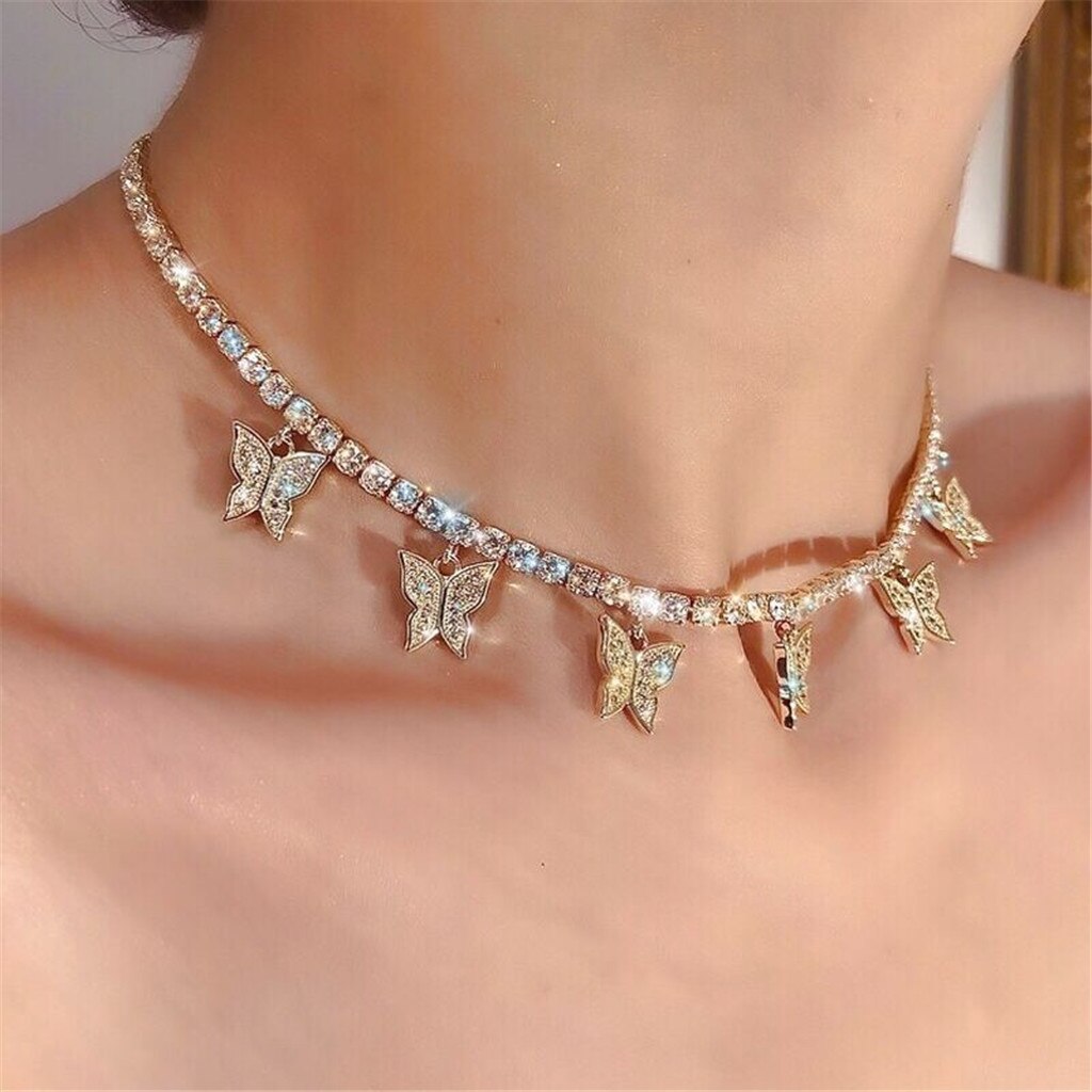 Punk Vlinder Choker Ketting Voor Vrouwen Goud Zilver Kleur Dikke Ketting Hanger Ketting Statement Sieraden Chocker Collier Femme