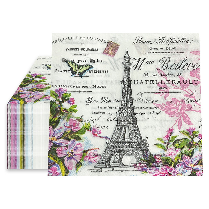 20 stk/pakke blomsterprintede decoupage papirservietter håndværk dekoration bryllupsfest 2- -lags firkantede middagsservietter: Hvid