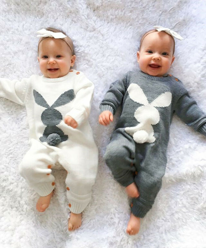 0-24M Neugeborenen Hase Wolle Strampler Winter Kleinkind Baby Junge Mädchen Kaninchen Gestrickte Strampler Wolle zur Seite fahren Gesamt Outfits