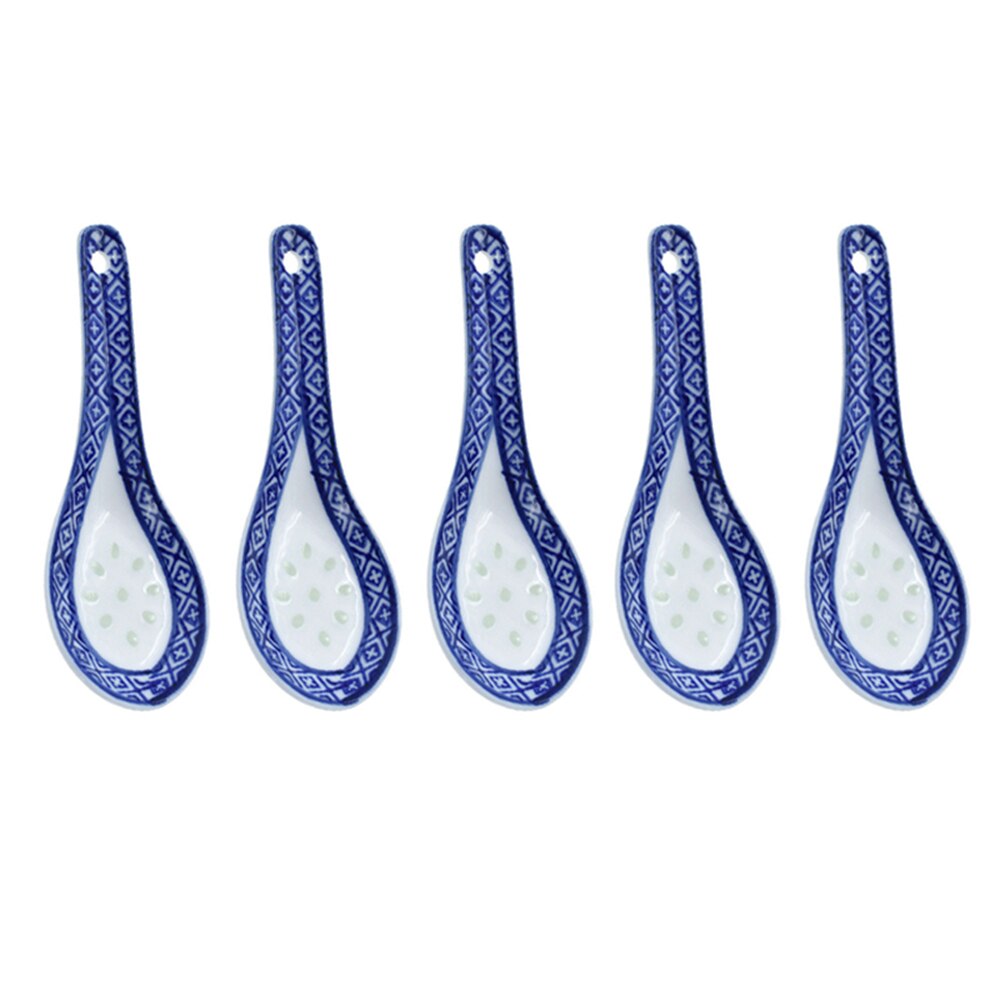5pcs China Chinese Style Ceramic Spoon Blue And White Soup Spoons Chinese Porcelain Ceramics Spoon Kitchen Tableware: Blue