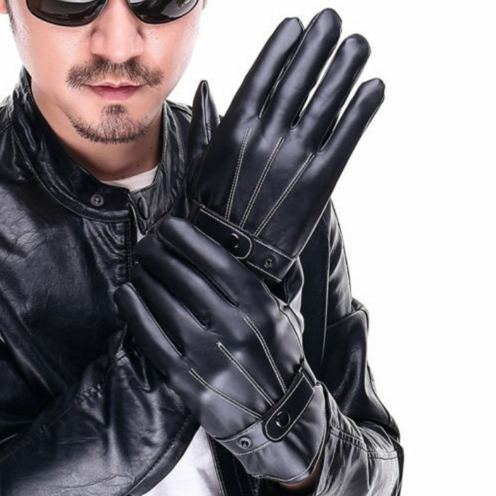 Mænd vinter læder motorcykel fuld finger berøringsskærm varme handsker