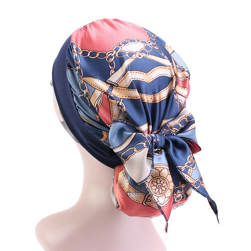 Women Chiffon Muslim Hijab Caps Flower Print Turban Bonnet Islamic Ladies Head Scarf Wrap Under Hijab Caps Turbante