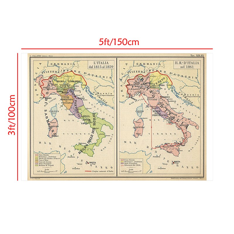 150*100cm The Italy Map Detailed Poster Non-woven Canvas Painting Wall Art Decor for Living Room Decoration School Supplies