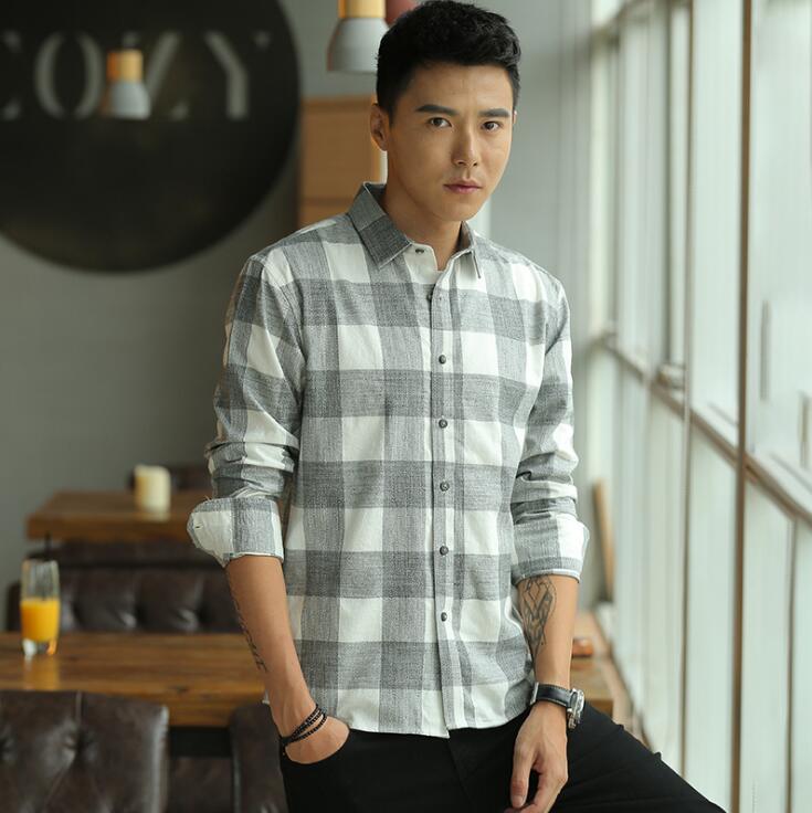 Japanska 100%  bomull herr oxford fritidsskjortor våren långärmad slim fit rutig klänning skjorta herr: Mörkgrå / Xxl asian 180cm 82kg