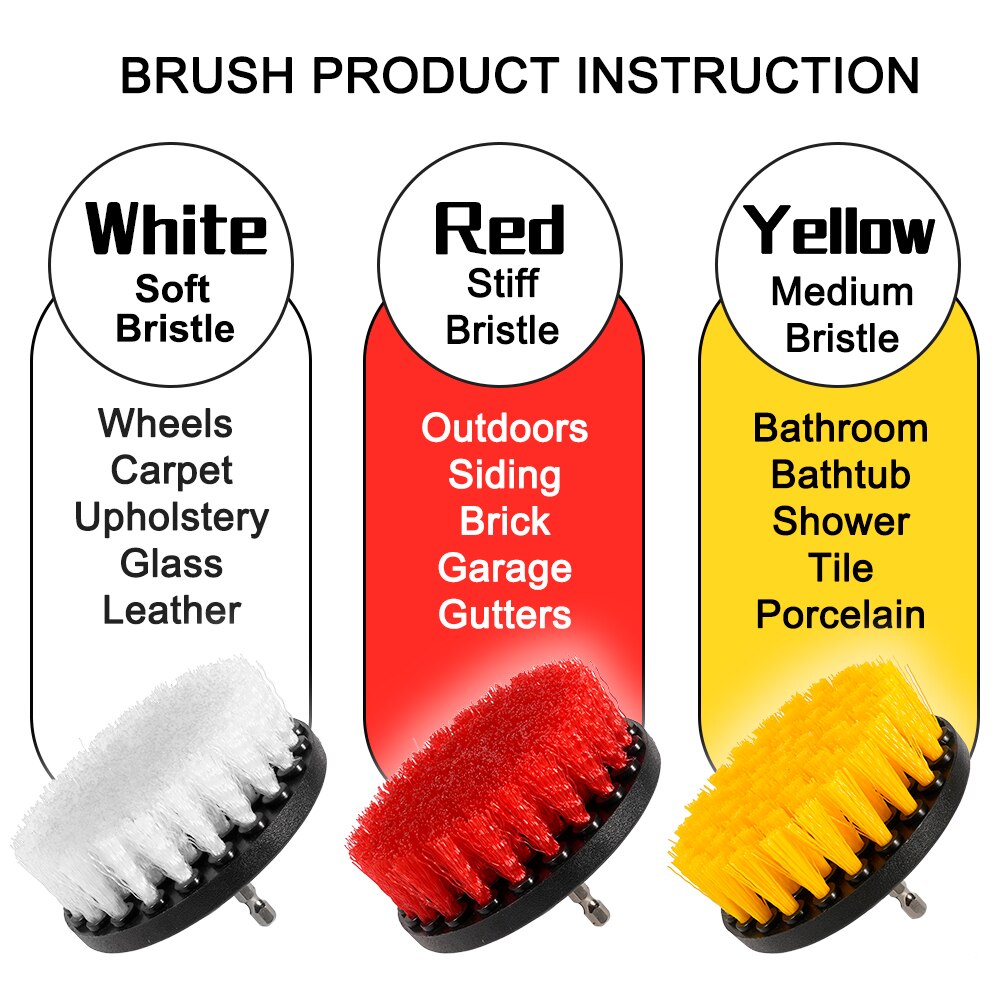 Drill Brush Attachment Set Power Scrubber Cleaning Tool Kit for Car Body Door Wheel Windshield