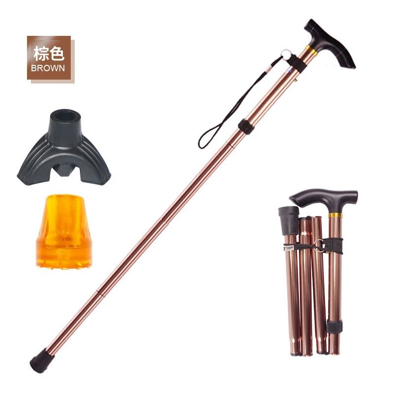 Multifunction bengala telescópica dobra muletas caminhadas vara muleta idosos vara de metal bengala trekking ao ar livre pólos: Khaki  Send Tendon Booties Triangular Booties 1