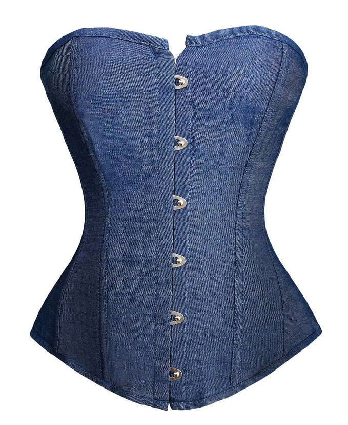 Simple solid color denim plastic bone belly-closure Palace body-shaping clothes: S