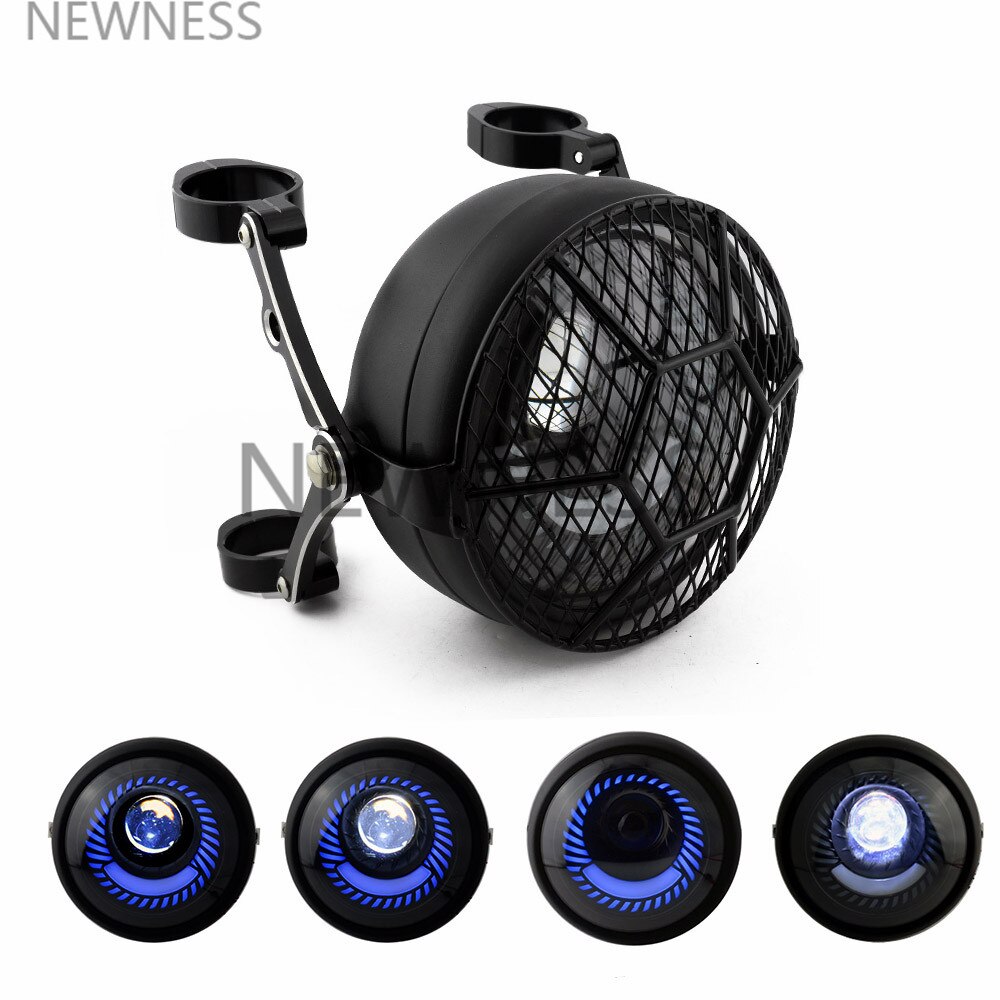 Phare LED de moto pour Harley Cafe Racer phare LED support de montage réglable: Blue Halo 1 Set