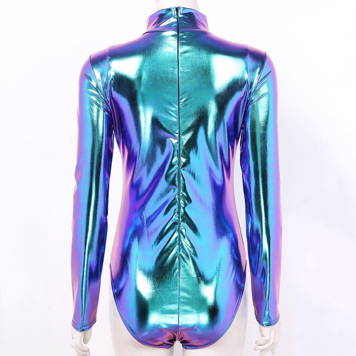 gymnastics leotard metallic gymnastics clothes holographic dance leotard for women long sleeve high neck shinny ballet leotard
