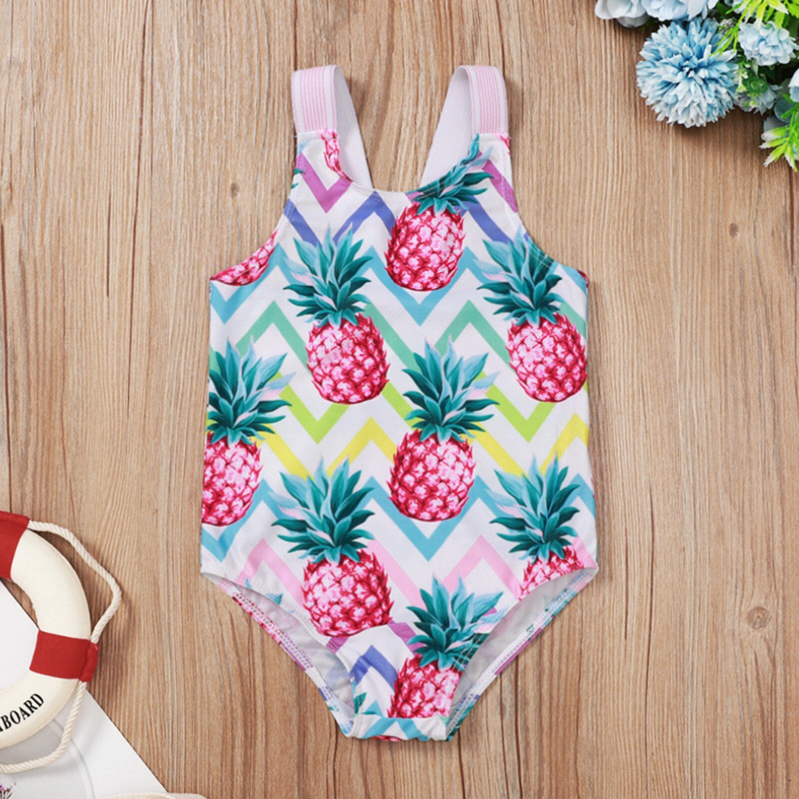 Blue Pine Pineapple Print One Piece Swimsuite