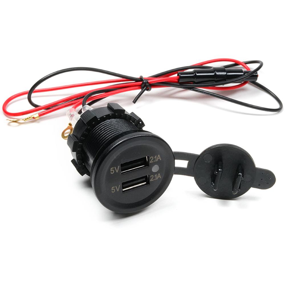 IP66 Water Proof 12V DC 2 USB Motorcycle Cigarette Lighter Socket Charger Connector and Fuse Converter Plug for Car Moto Boat 5V