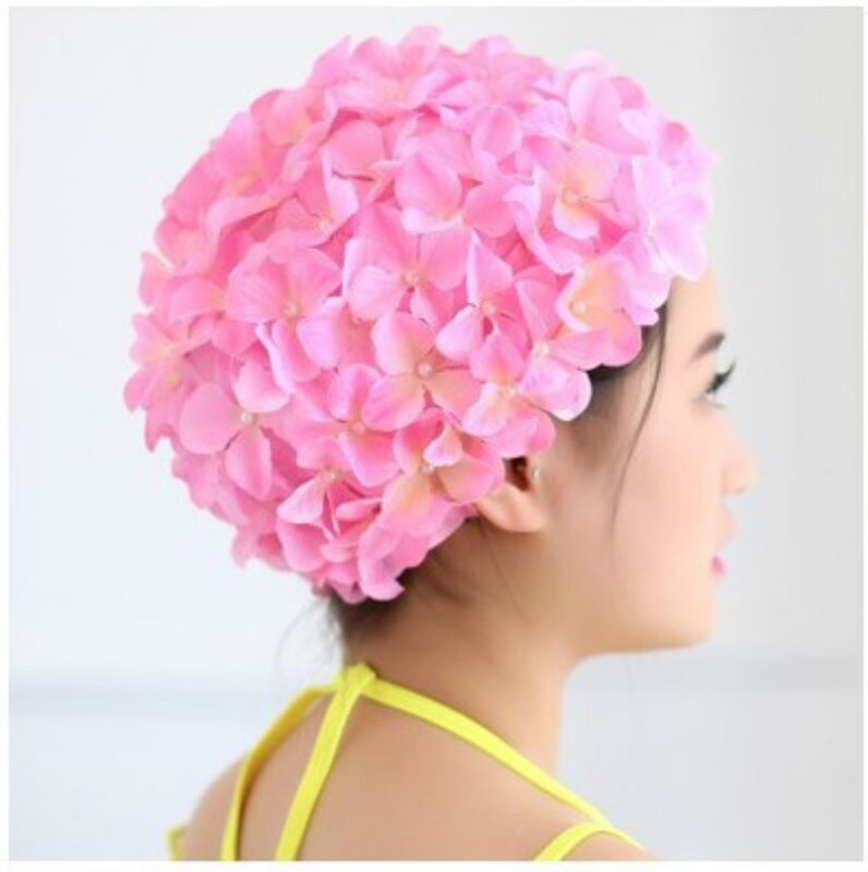 Pocket Meisje Bloemblaadje Zwemmen Caps Lady Lang Haar Mooie 3D Bloem Badmuts voor Vrouwen Mooie Bloemen Womens Swim Cap hoed: Roze