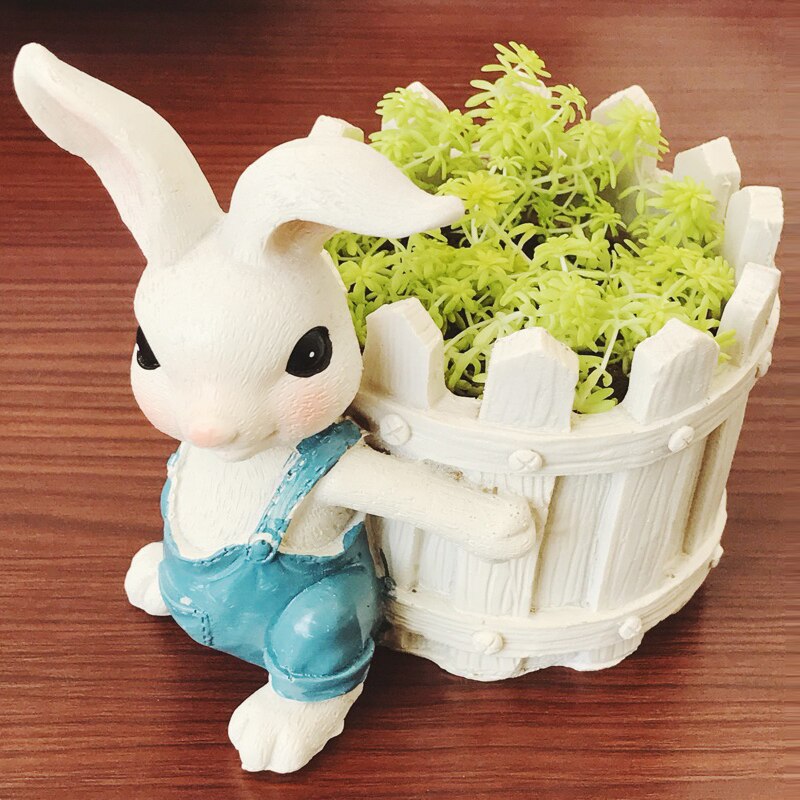 Europese Dorp Cartoon Succulente Planter Pot Combinatie Platter Ingemaakte Groene Plant Resin Konijn Decoratie Vlezige Bloempot