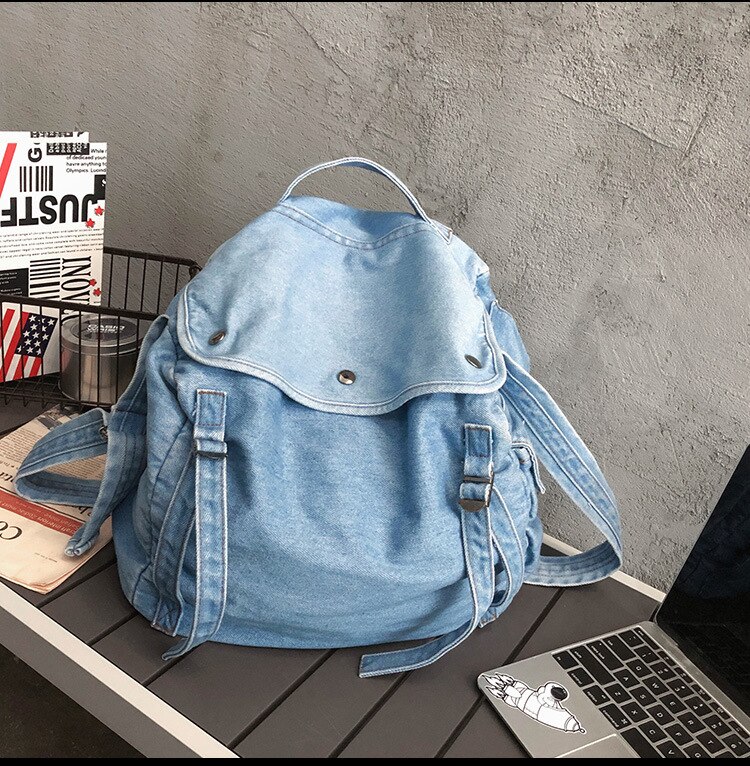 Weibliche Klassische Retro Einfache Eine Schulter Denim Tasche: light blue