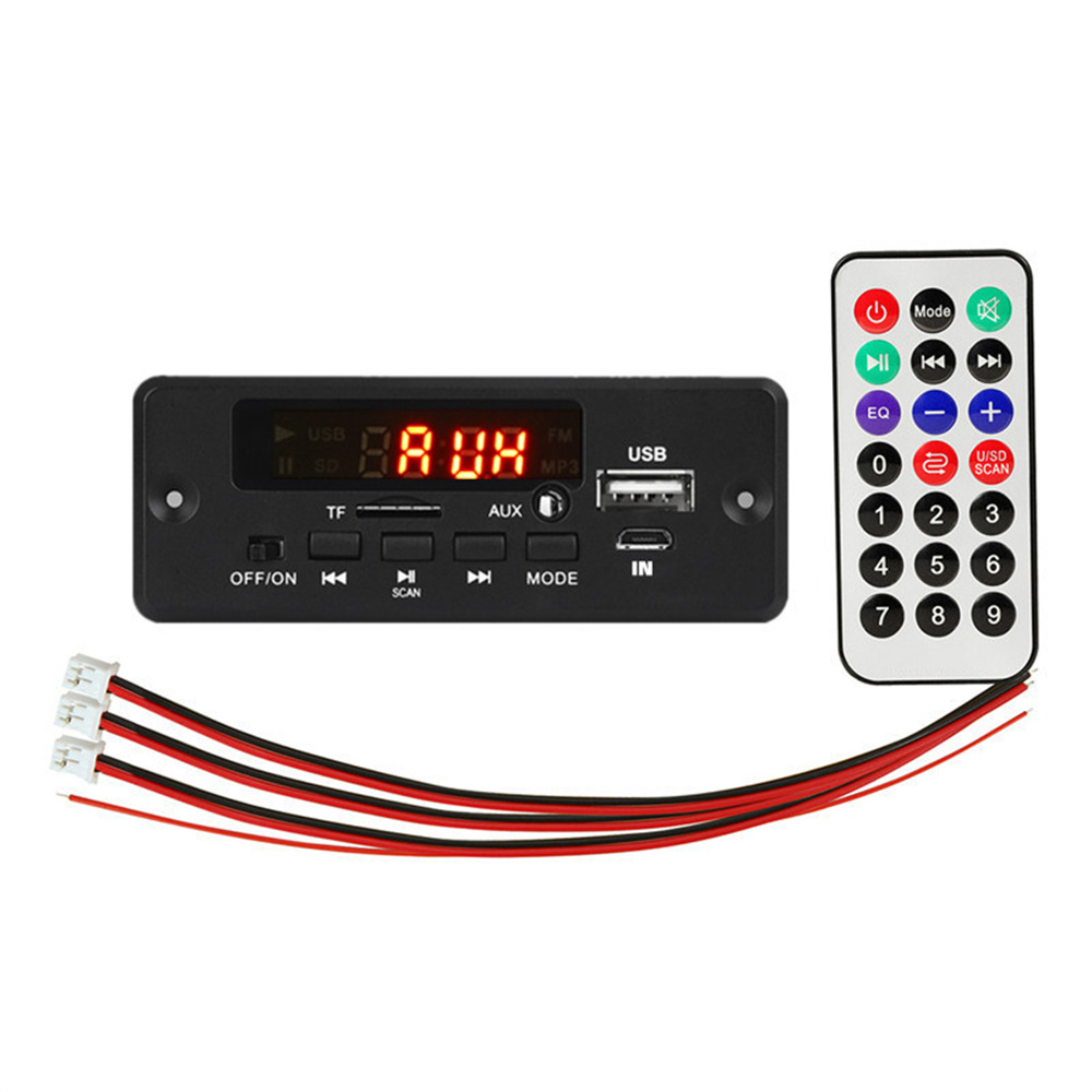 Amplificador de 50W, placa decodificadora de MP3 Bluetooth 5,0, reproductor de música inalámbrico de 12V y 5V, módulo de Audio USB TF AUX, Radio FM para altavoz, manos libres: Negro