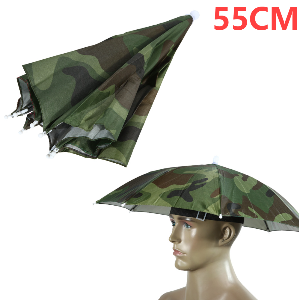 Parapluhoed Handsfree vismuts 27 inch diameter Opvouwbare hoofddeksels Paraplu voor zon, regen, strand, golf, vissen, wandelen: GRIJS