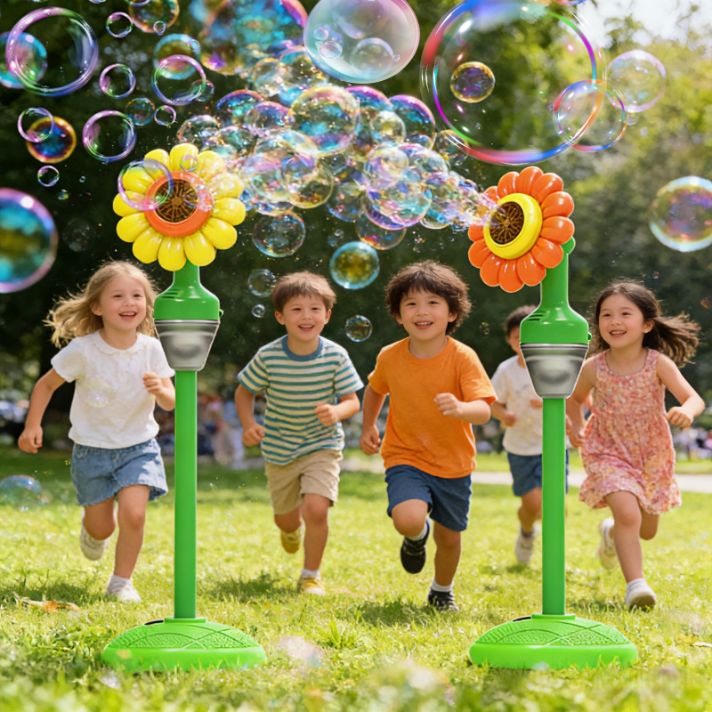 Portable Kids Sunflower Bubble Machine Fully Automatic Standing Bubble Maker Summer Back Garden Outdoor Party Wedding Toy