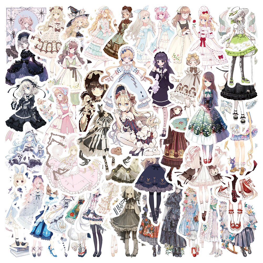 10/50 stück gothic-girl-lolita-girl-aufkleber, handzettel-aufkleber, selbstgemachte aquarell-handbemalung, alltags-scrapbooking-handyaufkleber