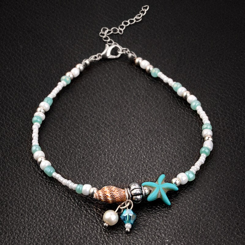 Modyle Bohemian Gesimuleerde Parel Zeester Enkelband Charms Conch Losse Halhal Barefoot Voet Ketting Voor Vrouwen Strand Sieraden