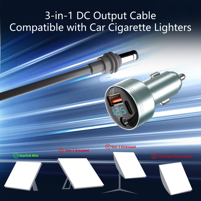 Starlink mini carregador de carro digital carregador de bordo com dc 5521 USB-C qc 3.0 3 portas suporte pd carga rápida com cabo dc 16awg