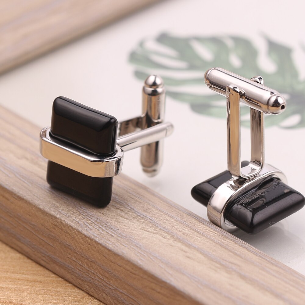 Men's Cufflinks Black Brown Rectangular Business Shirt Cufflinks Christmas Halloween Friends Lover Jewelry: Black