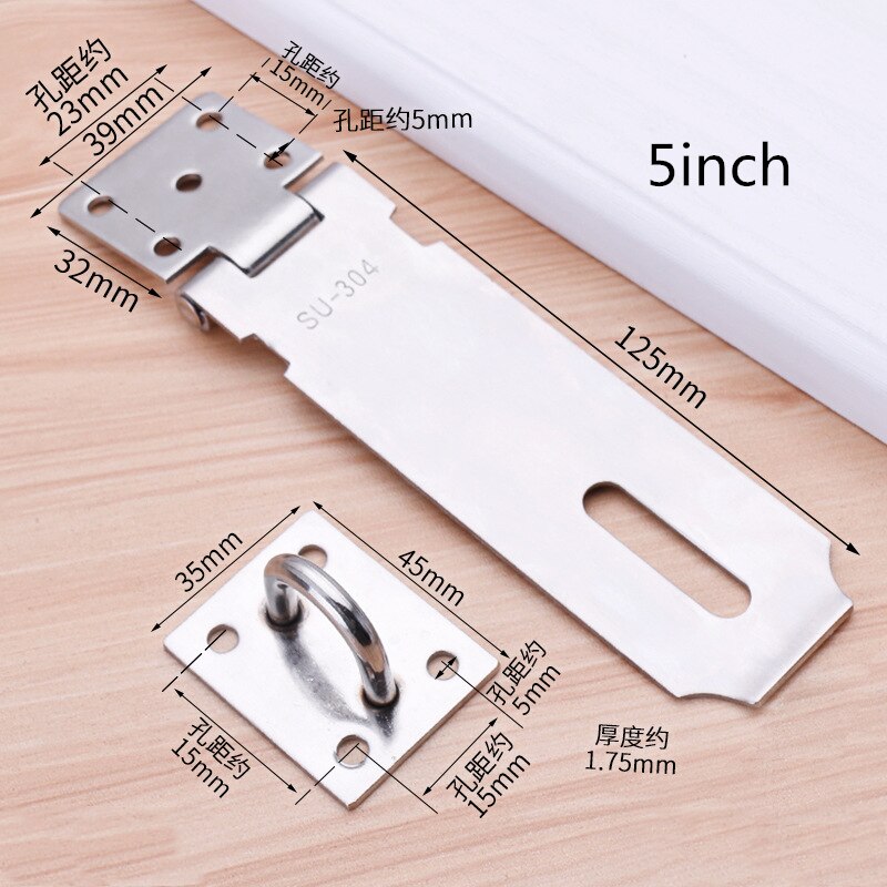 Stainless Steel Cabinet Hasp Padlock Latch Lock Door Hasp Lock Home Hotel Door Security Hardware Gym Locker Wooden Case: 5 inch