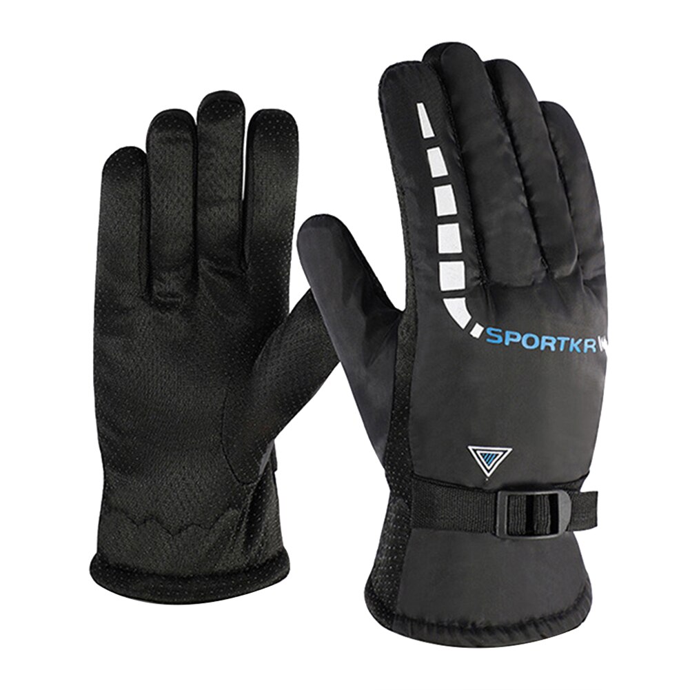 Vinter herre varme vindtætte ski fleece handsker med justerbart spænde fortykket anti-skrid cykling ski sport termiske handsker: B
