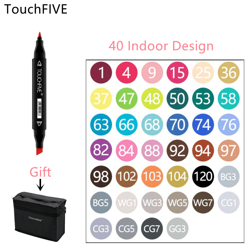 TOUCHFIVE Markers set 12 30 40 80 Colors Dual Tips Alcohol Graphic Sketching Markers Pen for Bookmark Manga Drawing Art Supplies: black40color Indoor