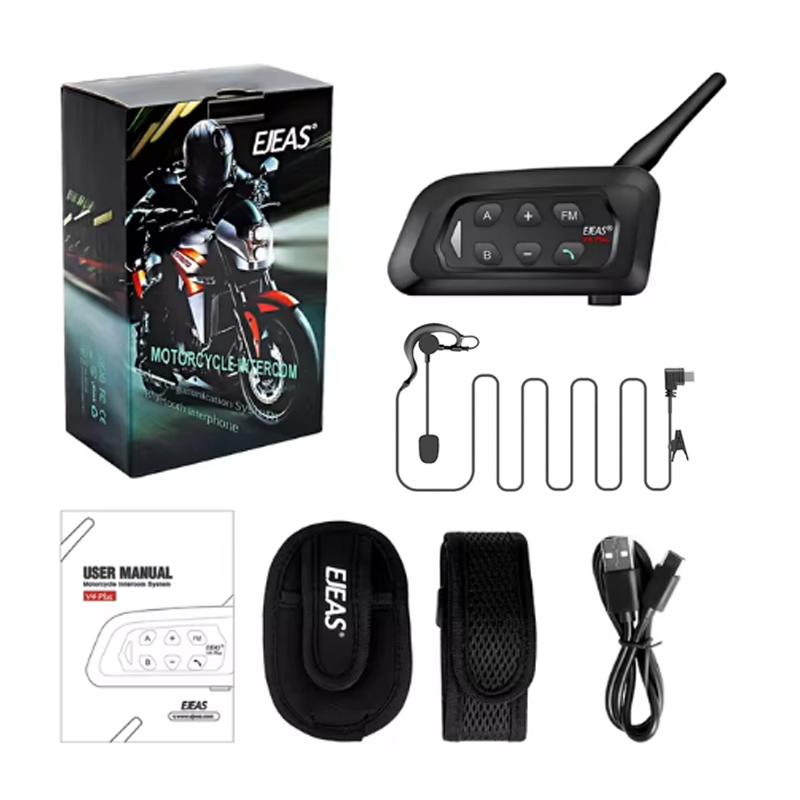 Ejeas  v4c plus football referee intercom headset 1200 m football full duplex bluetooth conference interphone: Blue