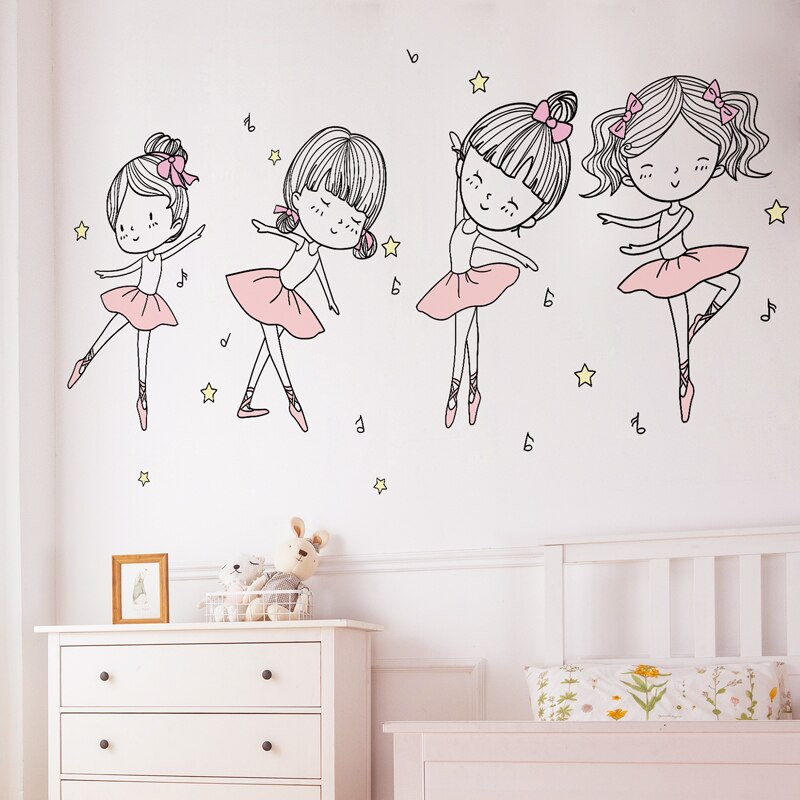 SHIJUEHEZI-pegatinas de pared de bailarinas para niña, globos de dibujos animados artesanales, calcomanías de pared para habitación de niños, dormitorio de bebé, Decoración de casa