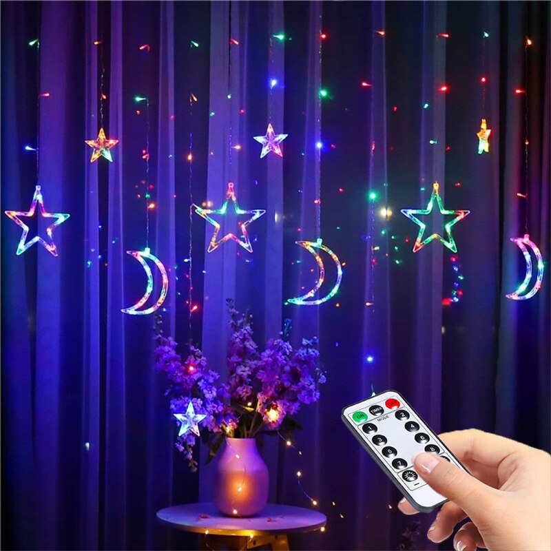 3.5M księżyc gwiezdna zasłona światła Christmas girlanda żarówkowa doprowadziło lampki girlandy lampa 100-240V na wesele przyjęcie świąteczne dekoracje: kolorowy z zdalny