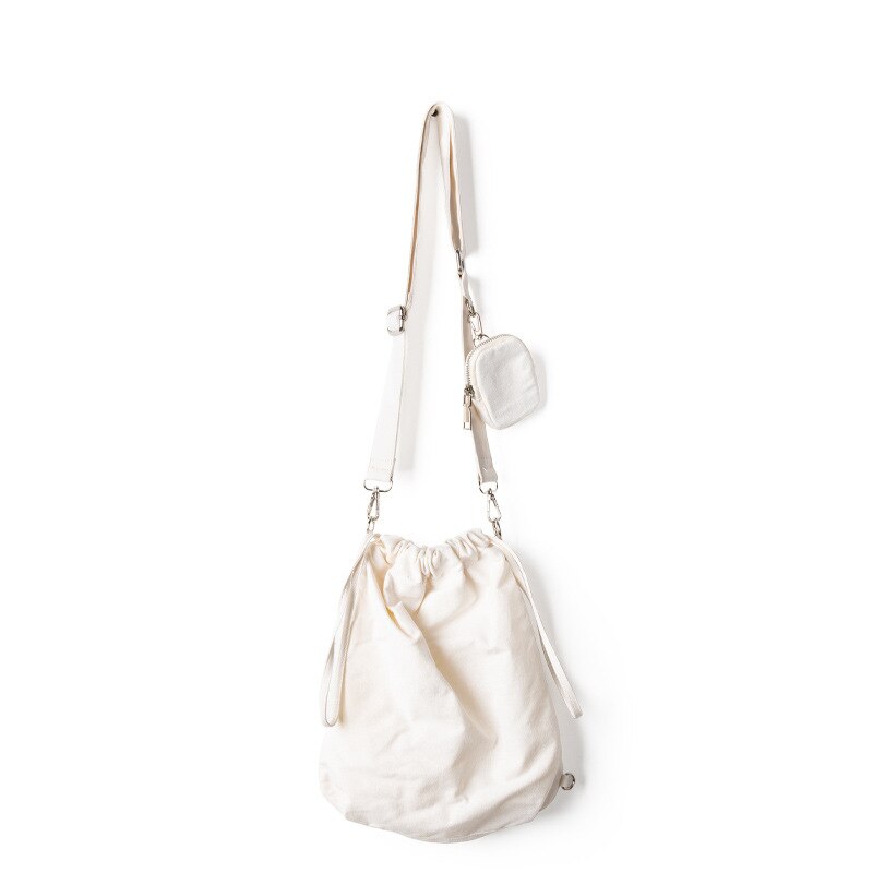 Soft Canvas All-match Solid Color Bucket Bag Student Bag Shoulder Bag Crossbody Bag Office Daily: White