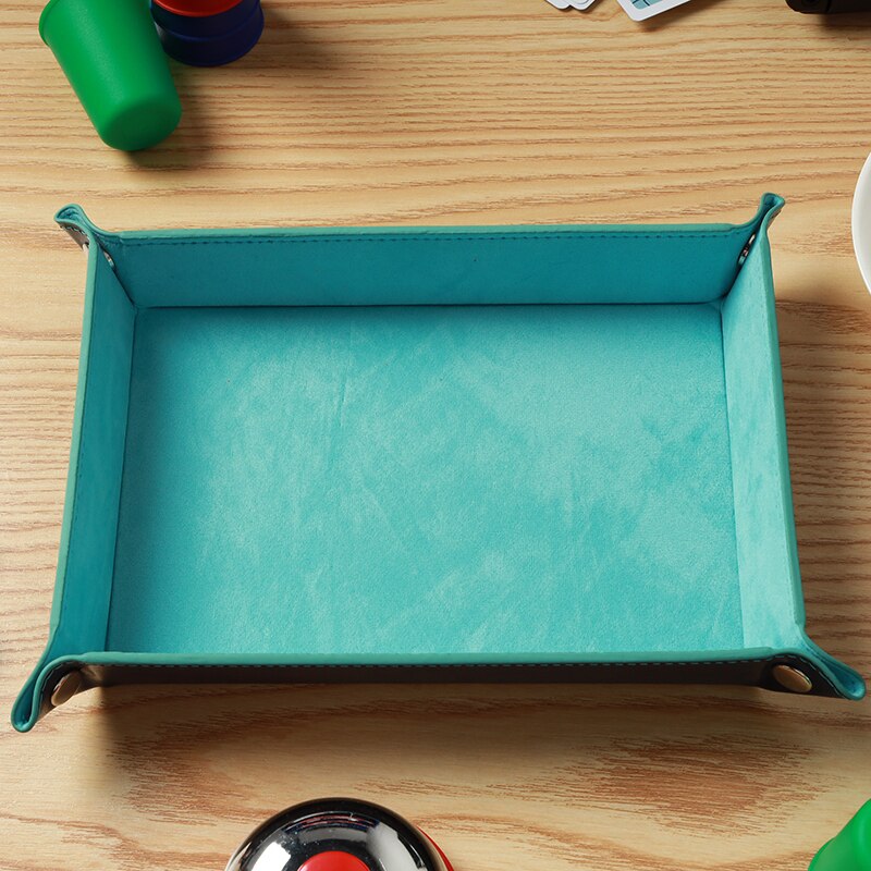 9 Colors Foldable Dice Tray Key Wallet Coin Box Office Desktop Storage Box Bar PU Leather Quadrilateral Club Dice Storage Tool: Light blue